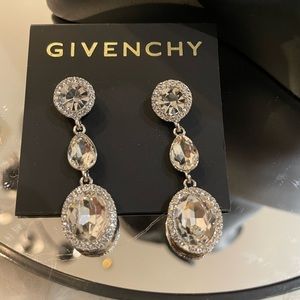 Givenchy Silver and Crystal Teardrop Earrings NWT
